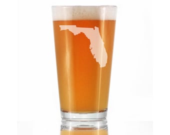 Florida State Outline Pint Glass for Beer - Engraved Gifts for Floridians - 16 Oz