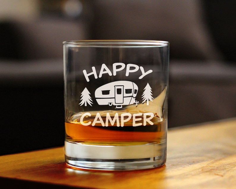BevveeCo Happy Camper Rocks Glass - Thumbnail 2