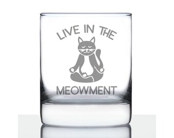 Vaso de roca con diseño de gato grabado: "Vive en el maullido" - Regalo para amantes de los gatos