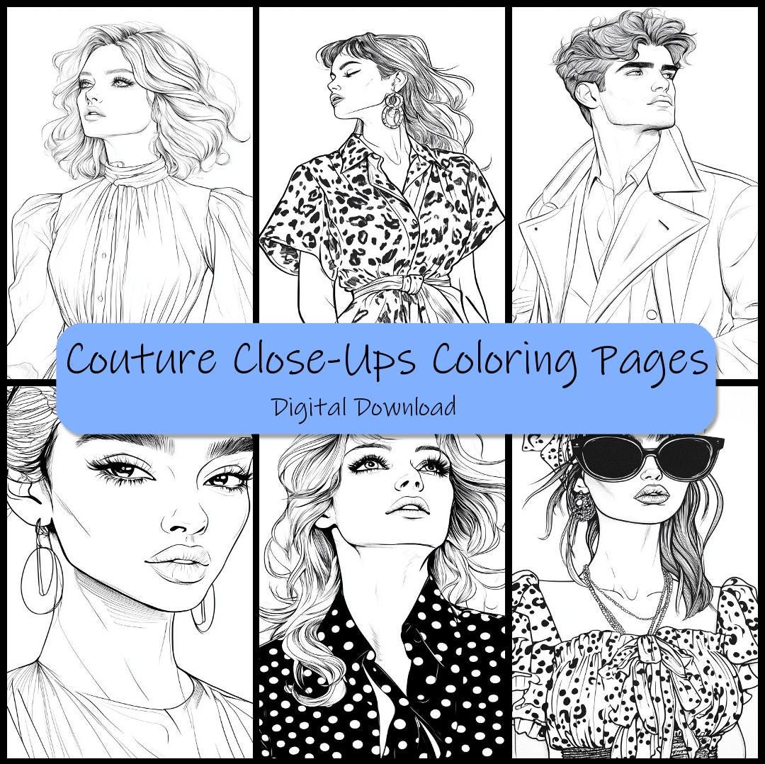 Model Color Book Fashion Model Coloring Book 40 Couture Portraits Men Women Style Close ...