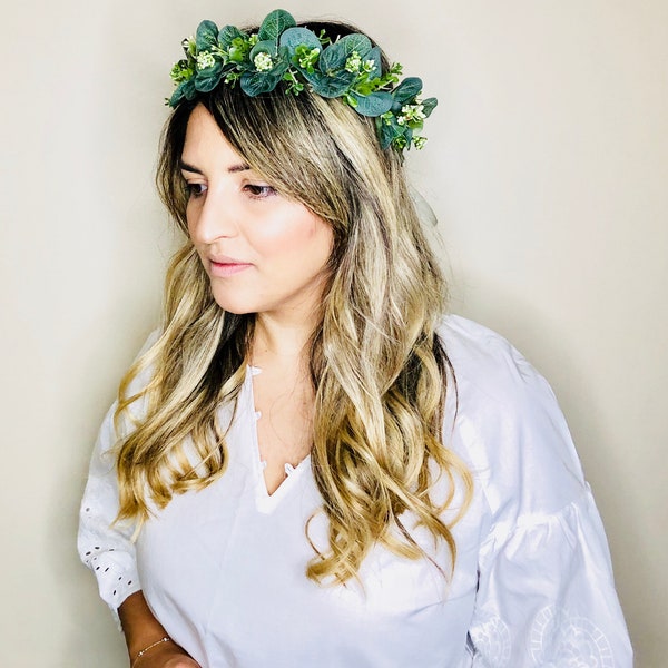 Eucalyptus Crown, Headpiece Baby Shower,Wedding Headpiece, Maternity Photoshoot Floral Crown, Birthday Party Flowers Crown,