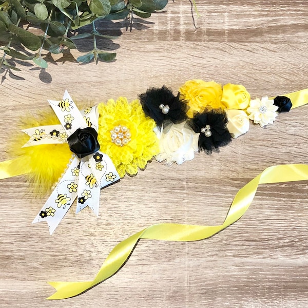 Yellow Black Bee Boy Girl Maternity Sash, Pregnancy Sash,Gender Reveal,Party Gift,Baby Bump Sash,Photoprop,Pregnancy Belt,Baby Shower