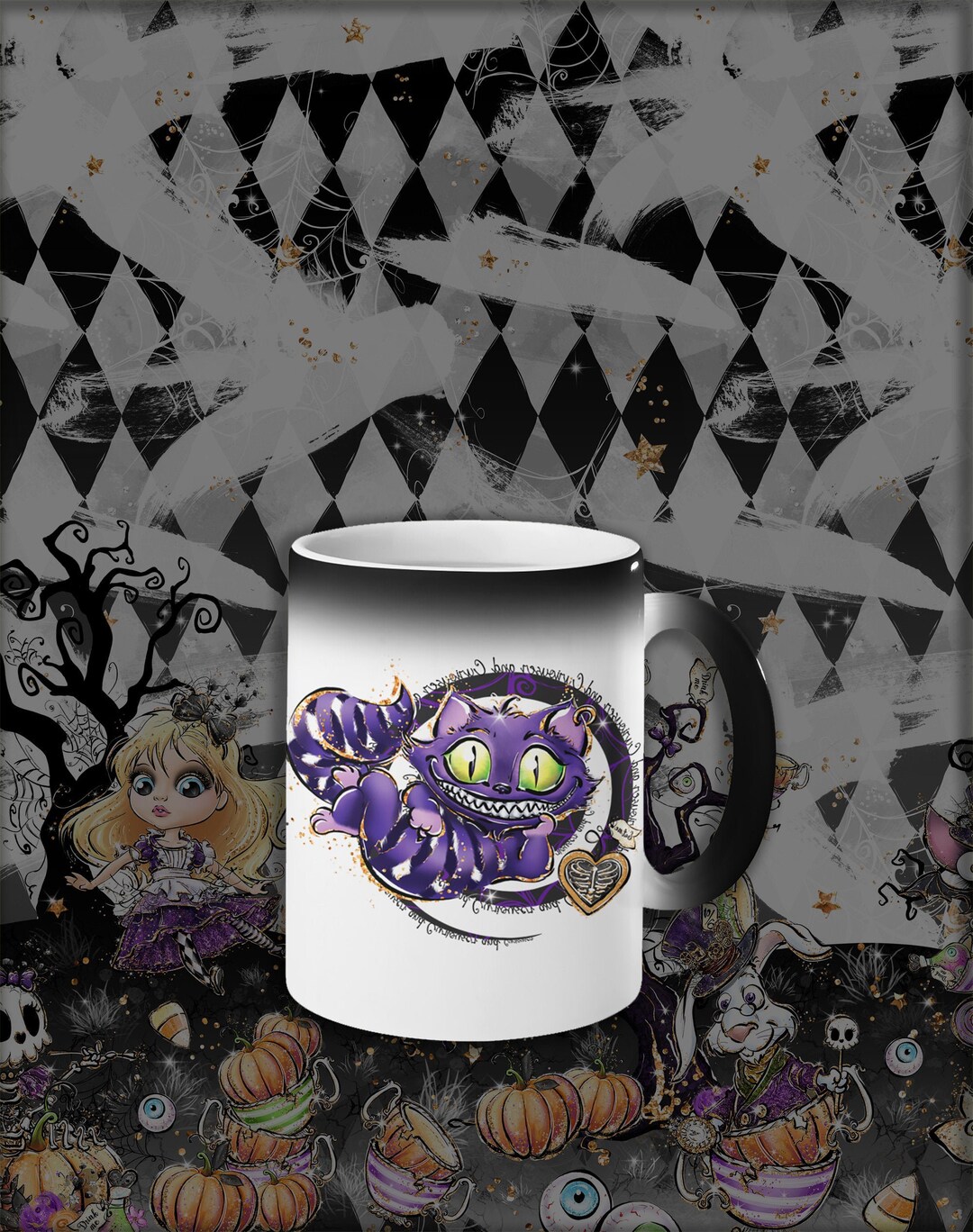 Dark Cheshire Cat Color Changing Mug, Alice in Wonderland Etsy