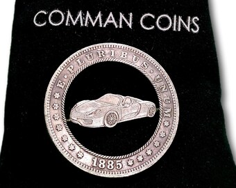 Hand Cut Hobo Coin Vintage Porsche Classic Muscle Car Sports Car American Dollar Unique Carved Challenge Token Pendant Hobo Nickel Art
