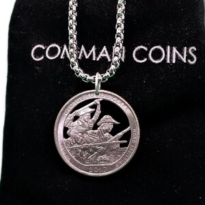 2017 Indiana Cut Coin Necklace State Quarter George Rogers Clark US America The Beautiful Collection Jewelry