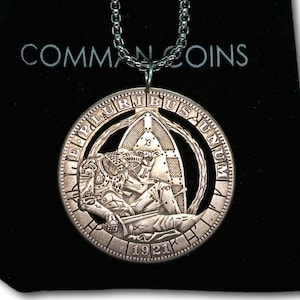 Hand Cut Hobo Coin Necklace Medieval Templar Knight Masonic Chruch War American Dollar Carved Token Hobo Nickel Art Commemorative Jewelry