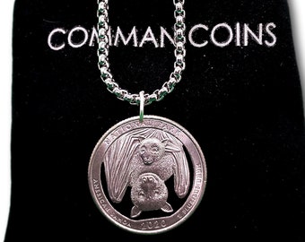 2020 American Samoa State Quarter Cut Coin Necklace Fruit Bat US America the Beautiful Collection Custom Jewelry