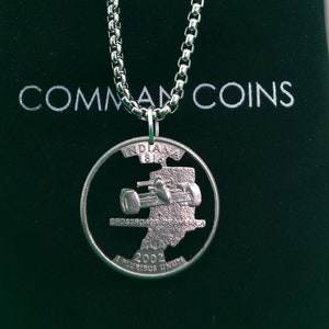 2002 Indiana Cut Coin Necklace State Quarter Race Car Crossroads Of America US Collection Jewelry