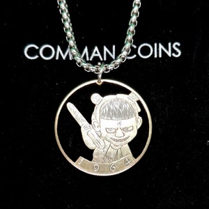 Cut Coin 1964 Necklace Silver Half Dollar Carved Anime Girl Natra Legend of Ne Zha Manga