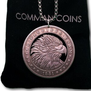 Cut Coin Hobo Coin Necklace Bald Eagle National Bird Animal US Cosplay American Fantasy Handmade Jewelry Silver US Art Dollar Token
