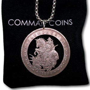 Cut Coin Hobo Coin Necklace Medieval Templar Knight Killing Dragon Gothic American Fantasy Handmade Jewelry Pendant US Dollar