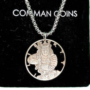 Cut Coin 1964 Necklace Silver Half Dollar Carved Jewelry Skull Japanese Ghost Samurai