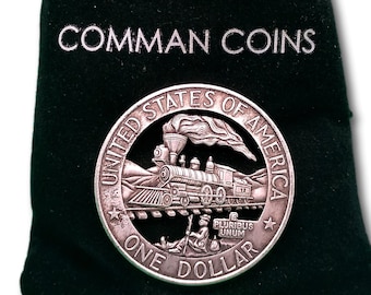 Cut Coin Hobo Train Conductor Locomotive Rail Road Tracks Homeless Man Travel Fantasy American Art Dollar Commemorative Jewelry