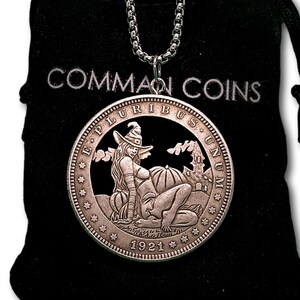 Hobo Cut Coin Necklace Sexy Witch Halloween Goth Cosplay Handmade Jewelry Pendant American Dark Art Dollar Token