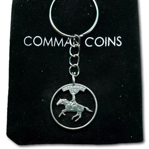 1999 Delaware Cut Coin Keychain State Quarter Rodney&#39;s Ride Historical American Custom Jewelry Art