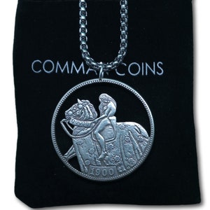 Cut Coin Hobo Coin Necklace Naked Joan Of Ark Medieval Knight Warrior of God American Fantasy Handmade Jewelry Pendant US Dollar