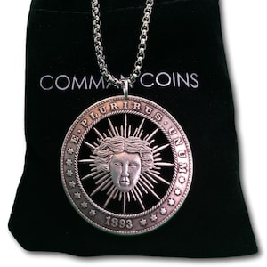 Cut Coin Hobo Coin Necklace The Sun God Helio Greek Roman American Fantasy Handmade Jewelry Pendant US Dollar