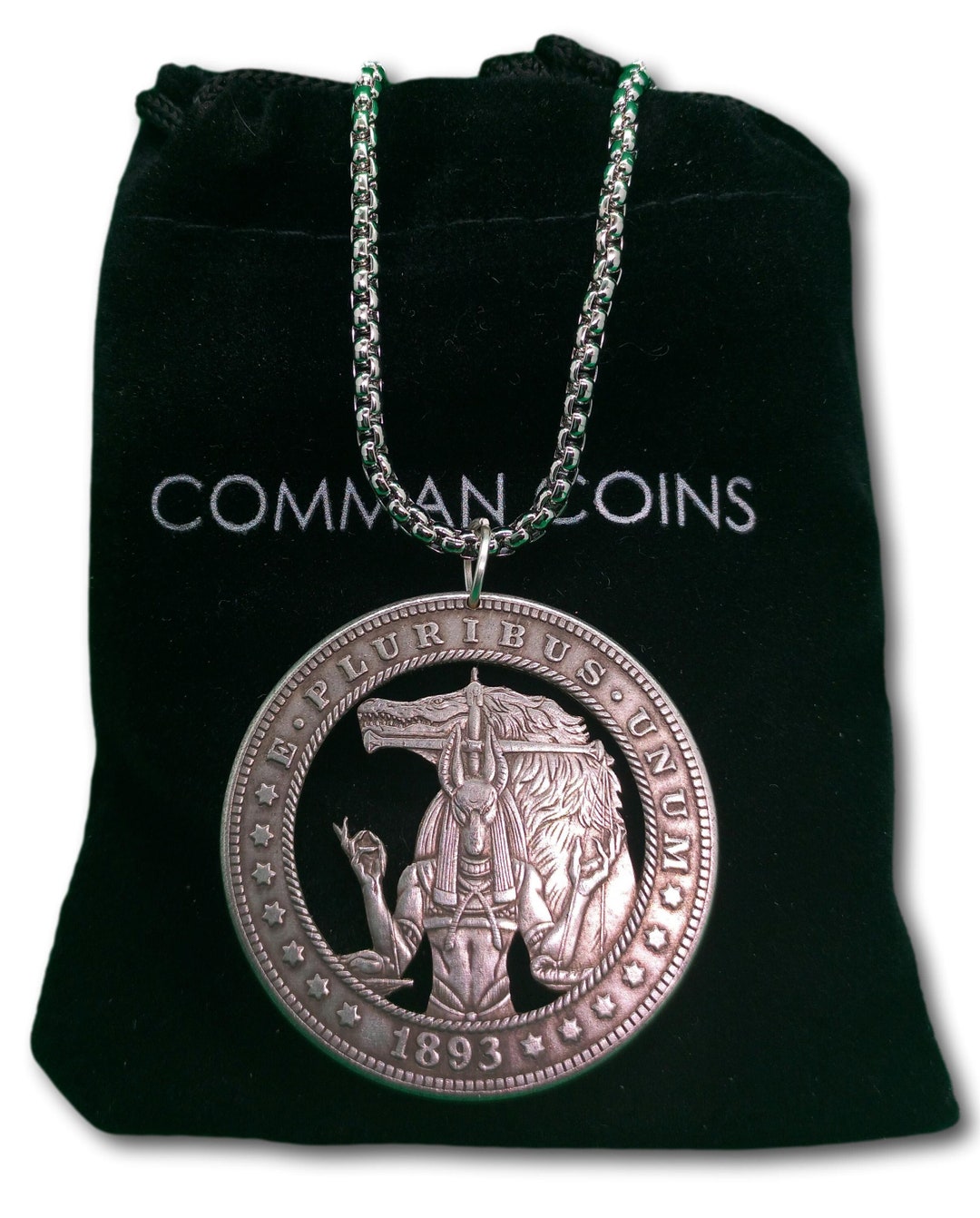 Cut Coin Hobo Coin Necklace Anubis God of Egypt Sand Dragon American ...