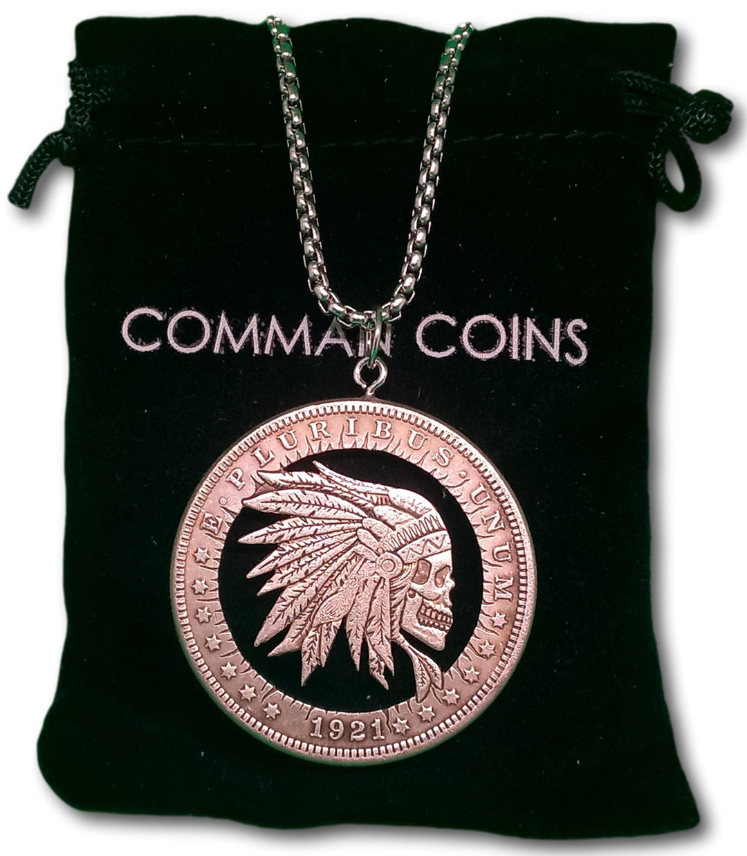 Hand Cut Hobo Coin Necklace Skull Indian Brave War Chief Warrior ...