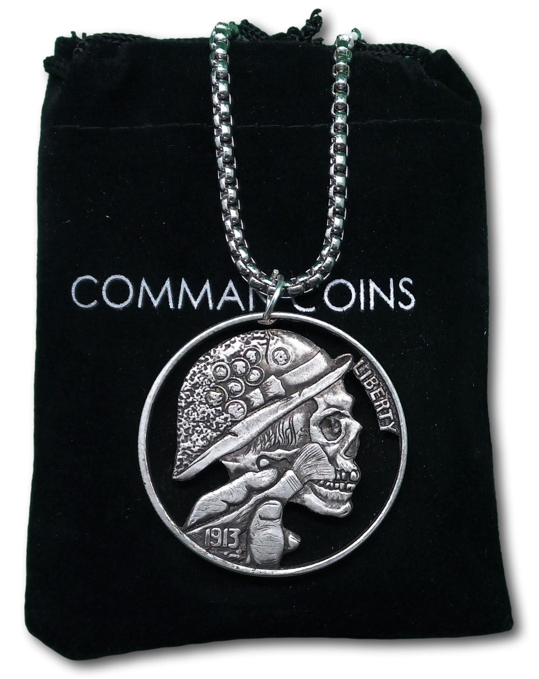 Cut Coin Hobo Coin Necklace WW2 Skull Soldier Being Painted War Army US ...