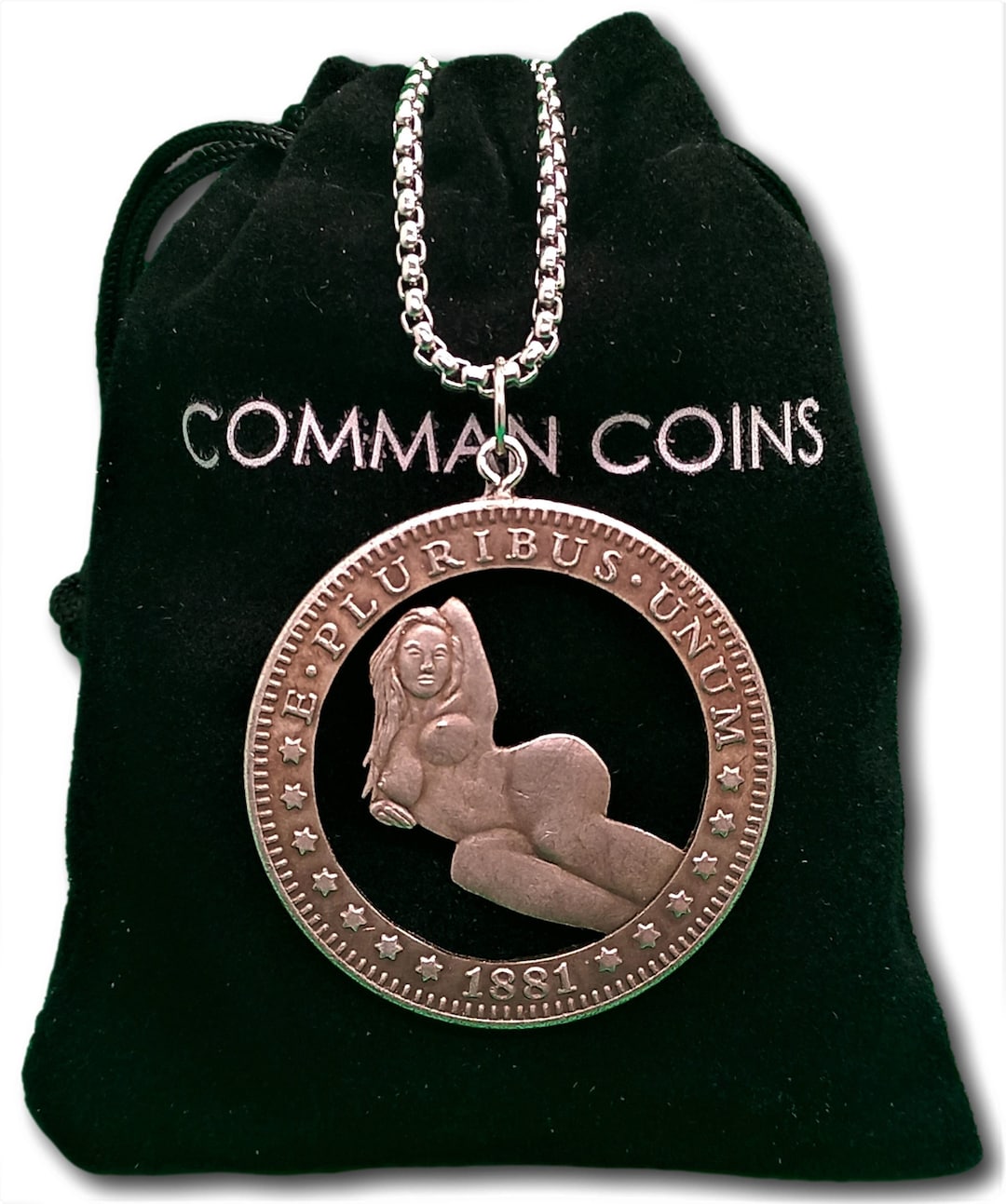 Hand Cut Hobo Coin Necklace Sexy Woman Western Pose Nude Kinky BDSM ...