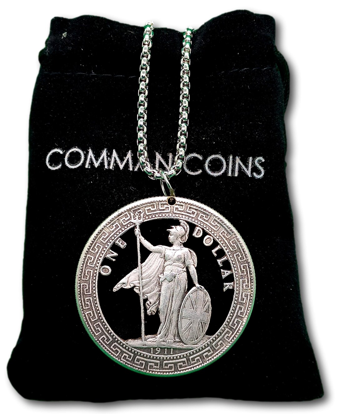 Cut Coin Hobo Coin Necklace Britannia British Trade Dollar England UK ...