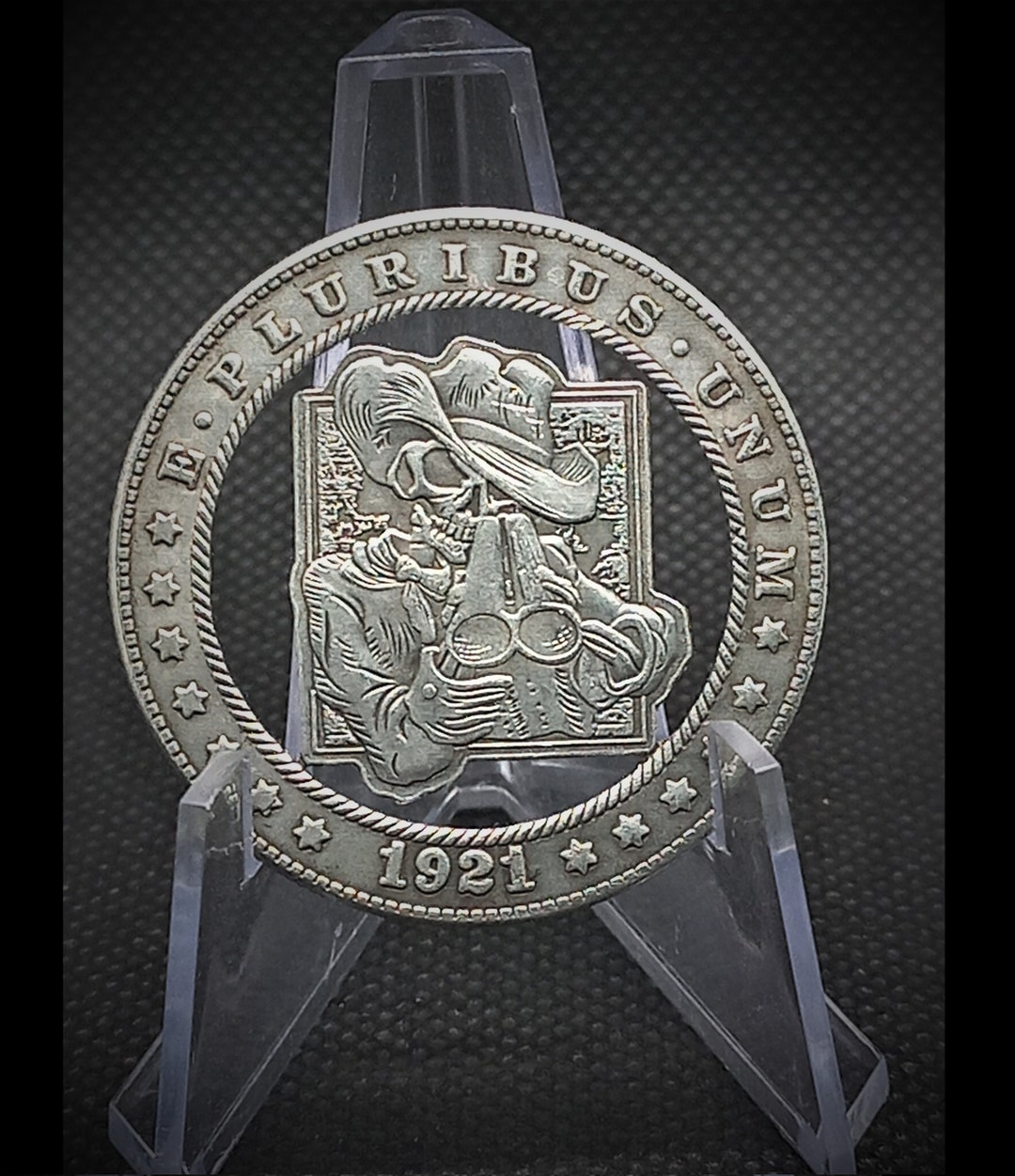 Hand Cut Hobo Coin Skull Western Cowboy Shotgun Fantasy American Morgan ...