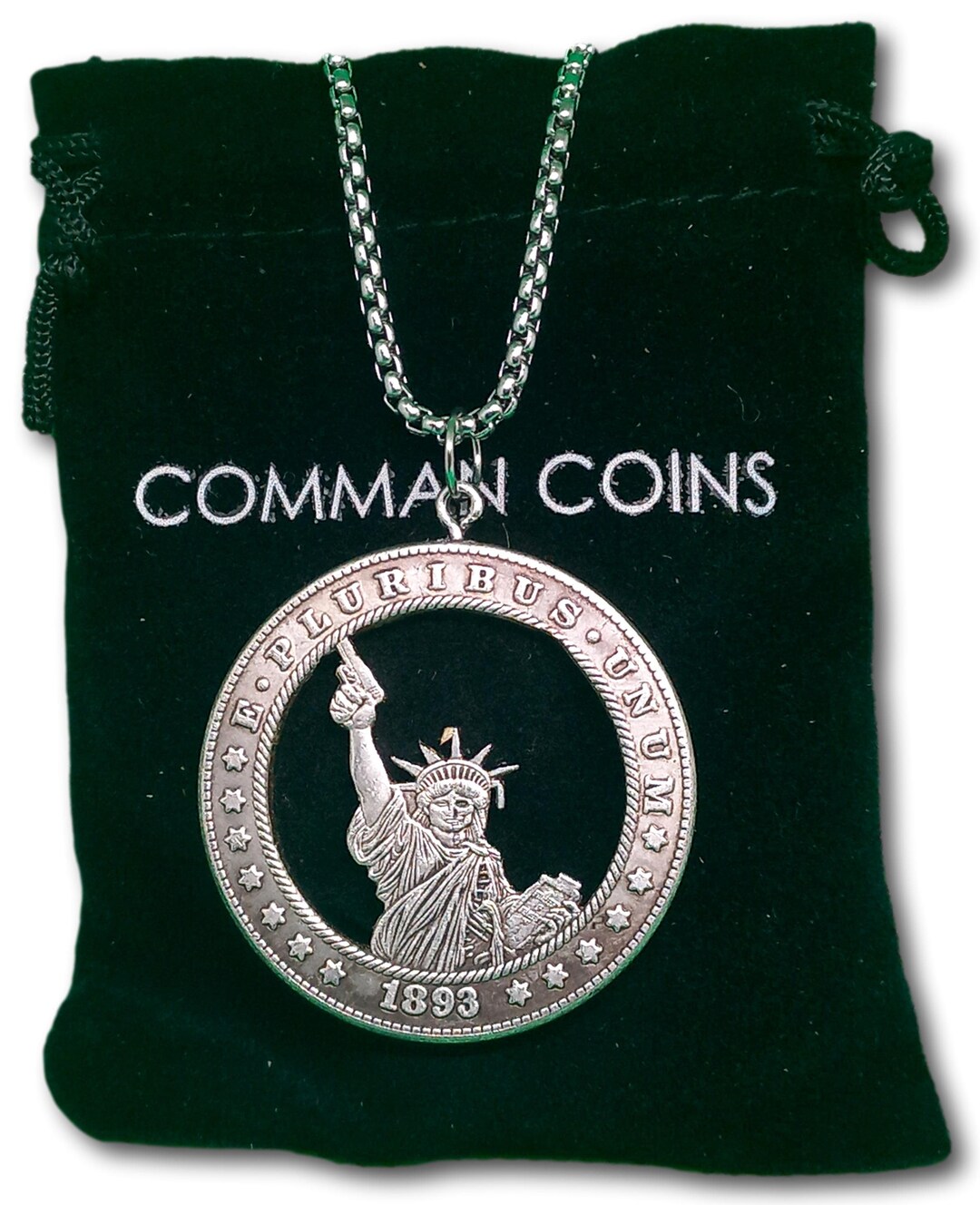 Hand Cut Hobo Coin Necklace Skull Statue of Liberty NYC New York ...