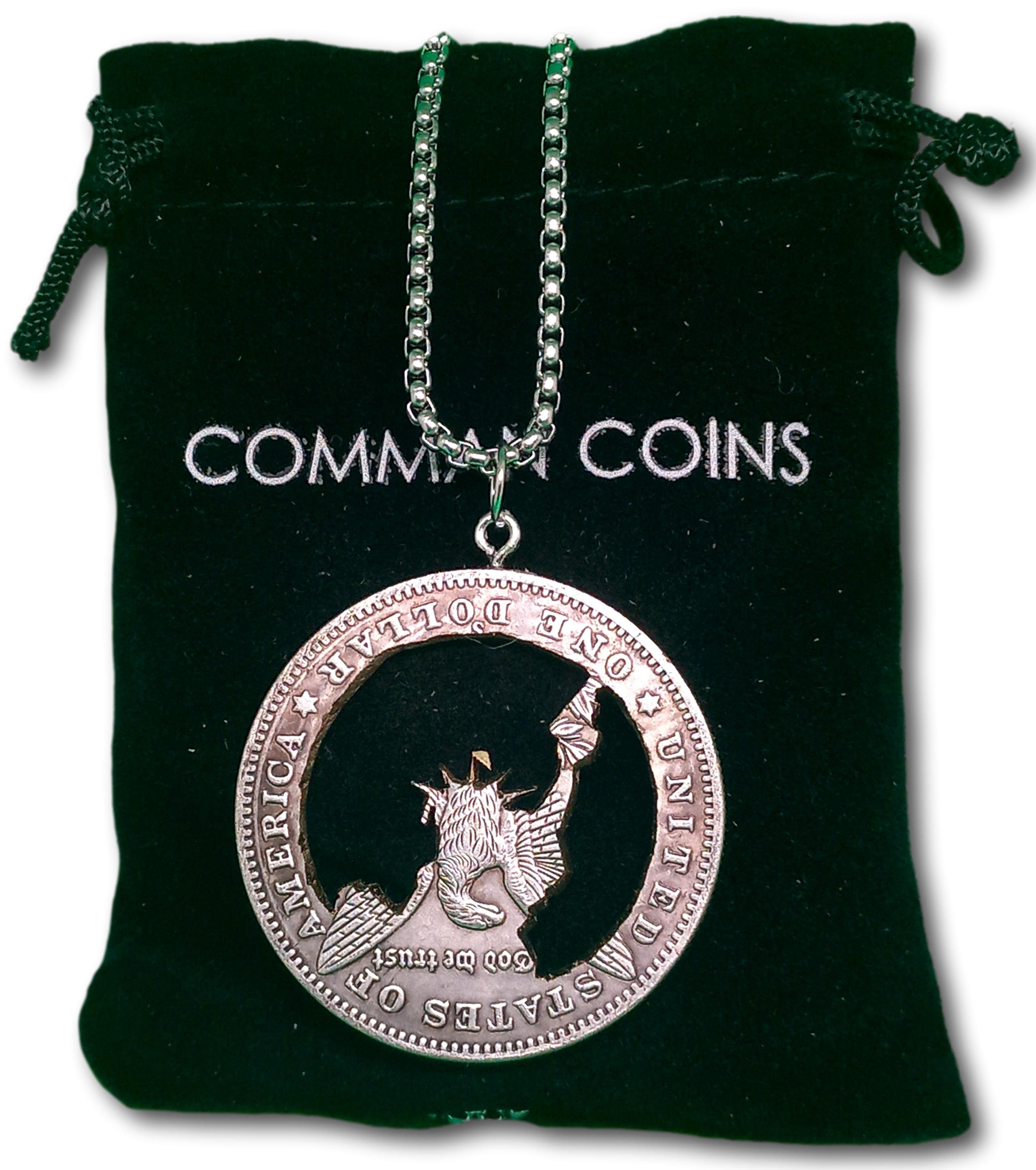 Hand Cut Hobo Coin Necklace Skull Statue of Liberty NYC New York ...