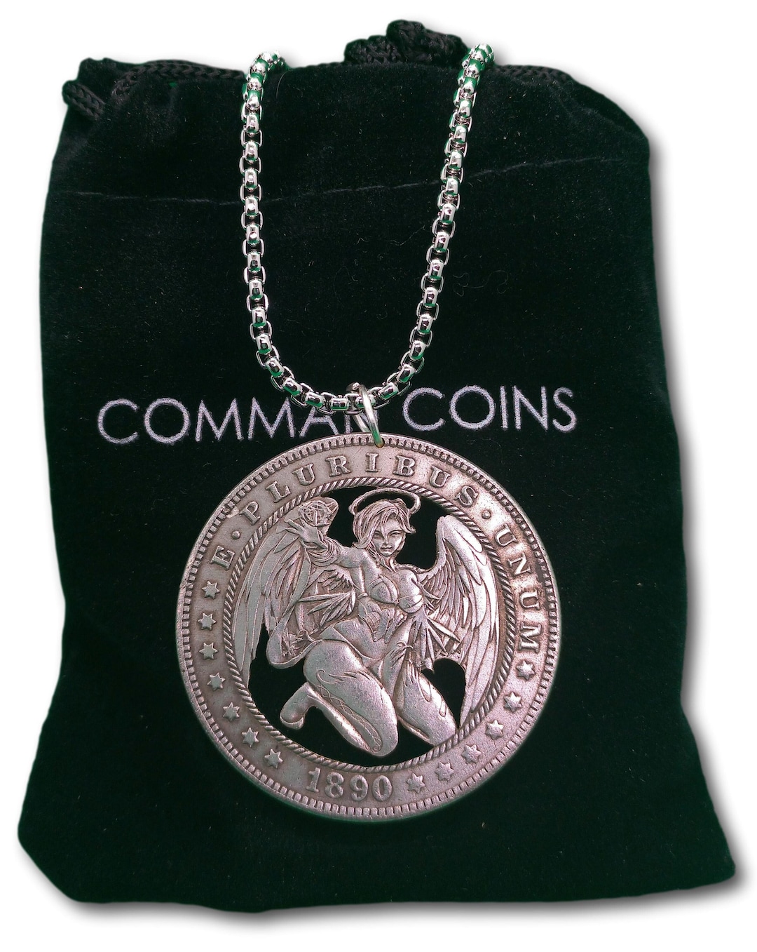 Cut Coin Hobo Coin Necklace Sexy Woman Love Guardian Angel Girl From ...