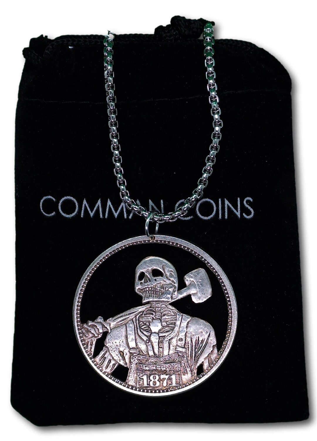 Cut Coin Hobo Coin Necklace John Henry Skull Railroad Worker African ...