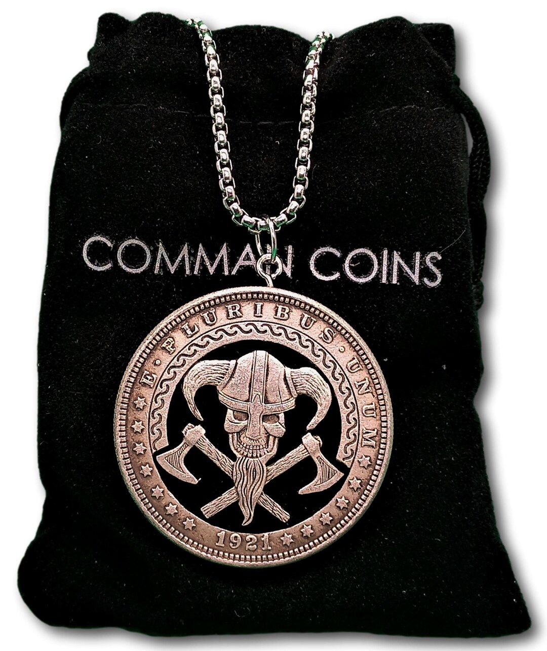Hand Cut Hobo Coin Necklace Skull Viking Norse Warrior Vintage Skeleton ...