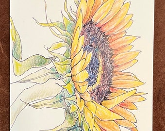 Sunflowers in Full Bloom Single Notecard ~ Blank Card ~ Sunflower Stationery ~ Flower Notecard ~ Any Occasion Notecard ~ Botanical Notecard
