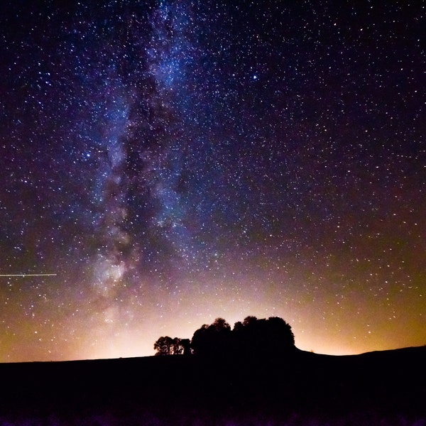 Night Sky Milky Way Galaxy Astrophotography Print Stars Long Exposure Night Portrait - Along Hadrians Wall Near Sycamore Gap in Cumbria