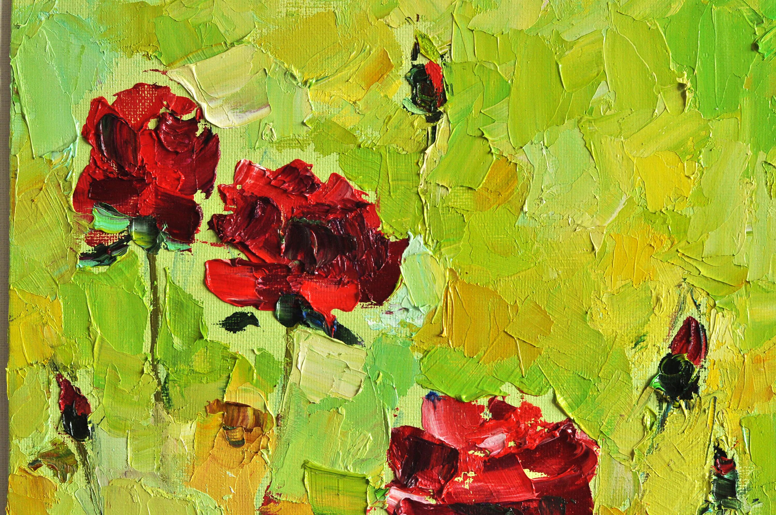 Red Roses in the Garden Original Oil Painting Art Flowers Etsy