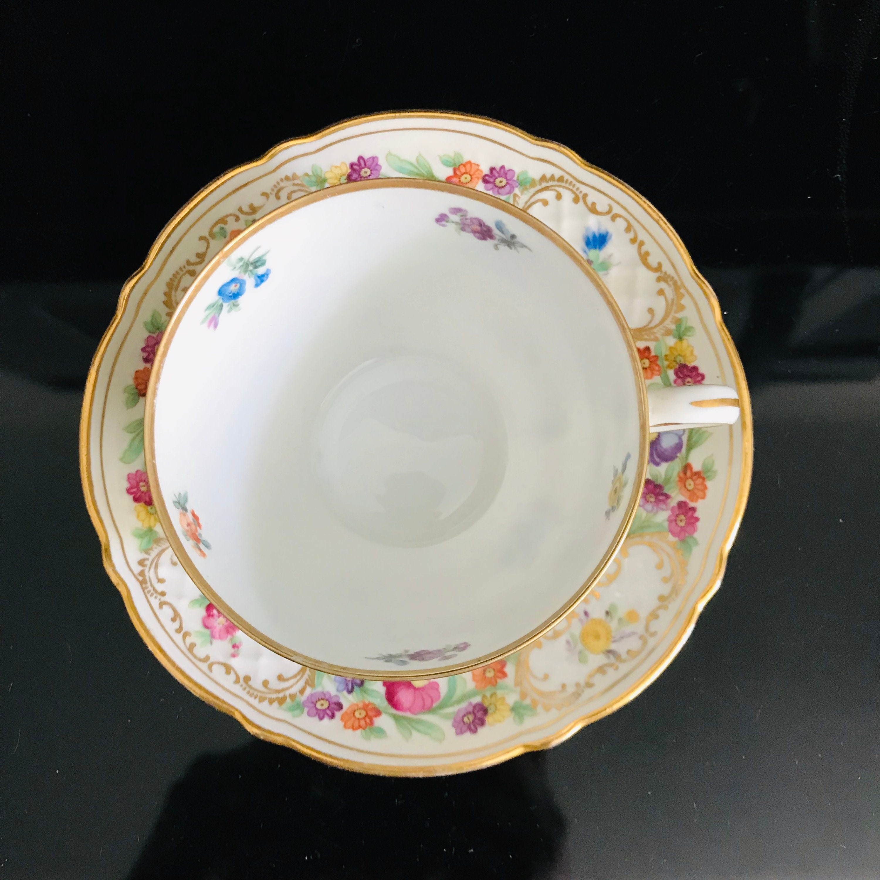 Schumann Bavaria Germany US ZONE 1940's Tea Cup and Saucer Fine Bone