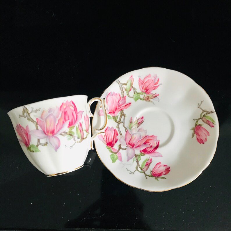 Roslyn Tea Cup and Saucer Fine Bone China England Pink Etsy
