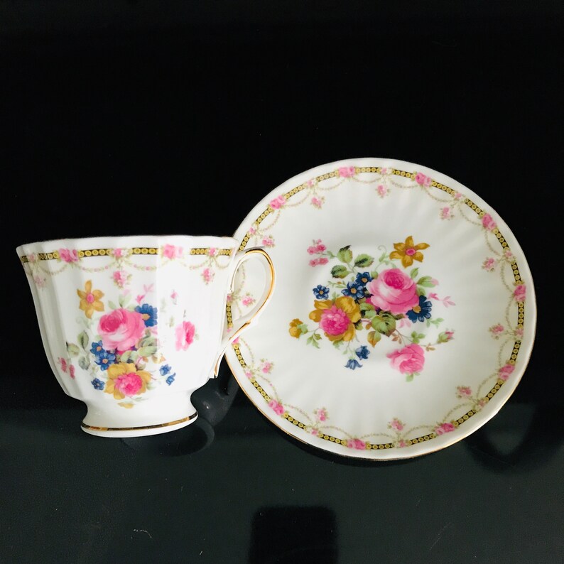 Vintage Duchess Tea Cup and Saucer England Fine Bone China Rose Drape