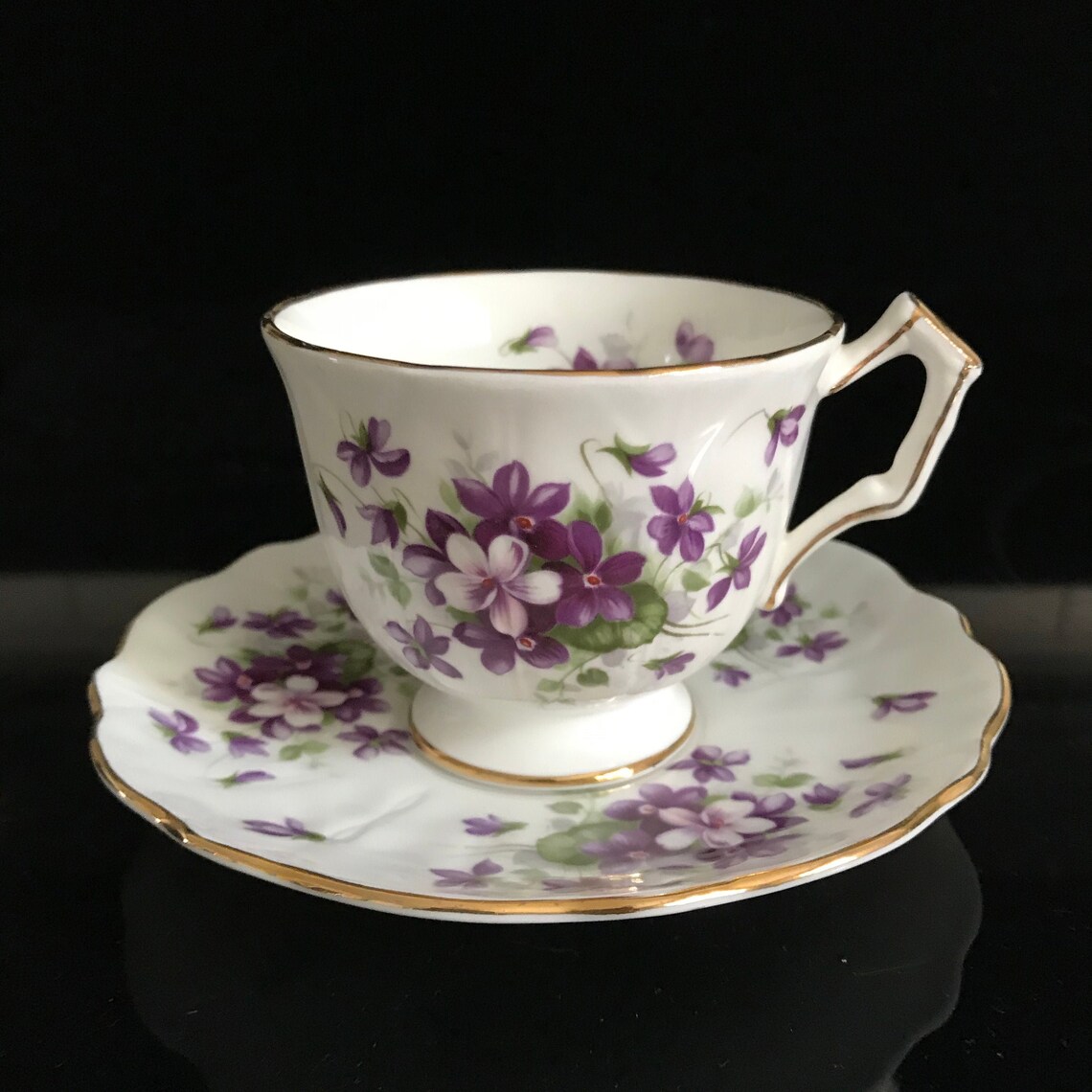 Tea Cup and Saucer Aynsley England Fine Bone China Purple Etsy