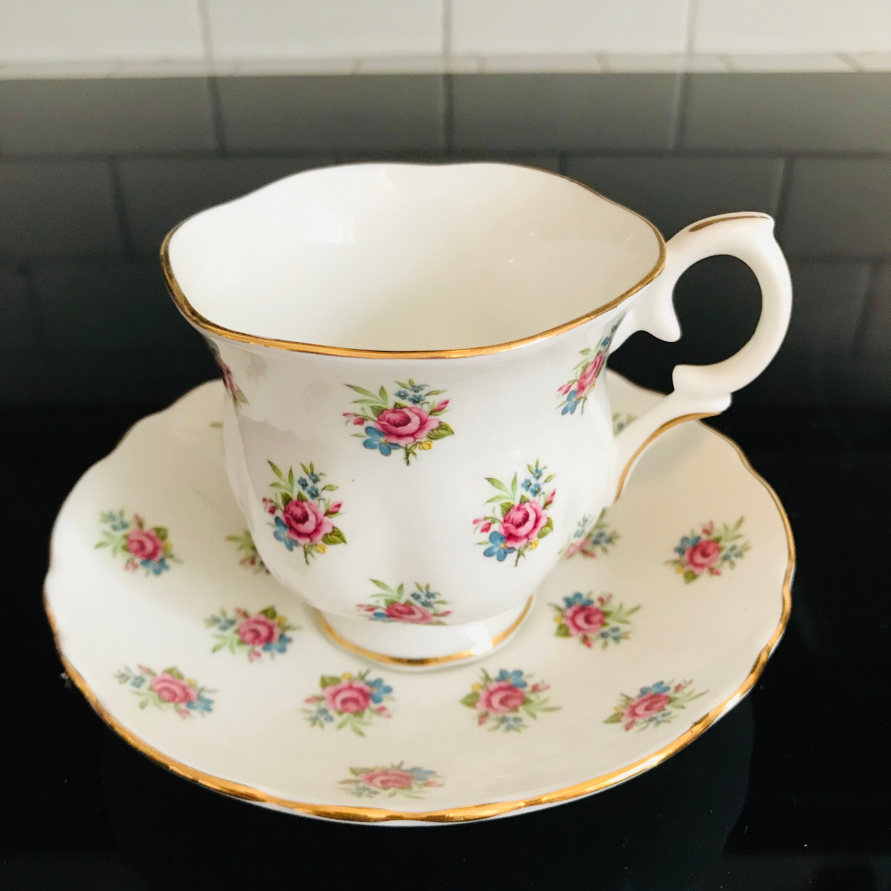 Vintage Fine Bone China Crown Staffordshire England Cup & Saucer Pink