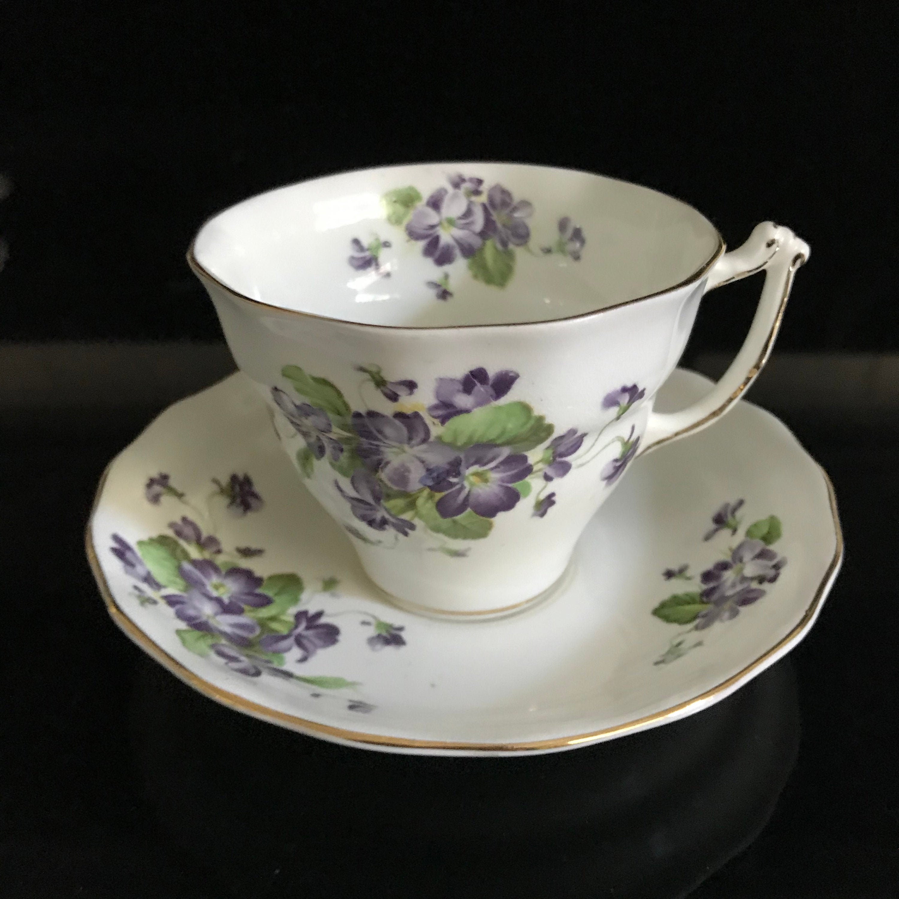 Old Royal Tea Cup and Saucer England Purple Flowers Green Etsy UK