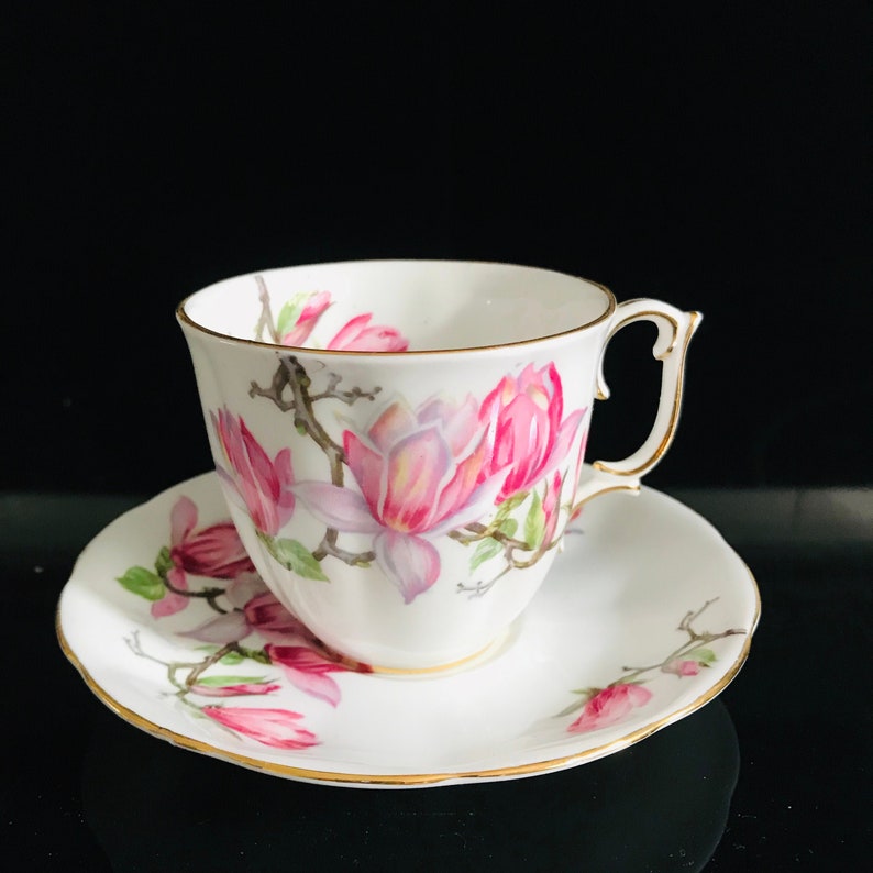 Roslyn Tea Cup and Saucer Fine Bone China England Pink Etsy