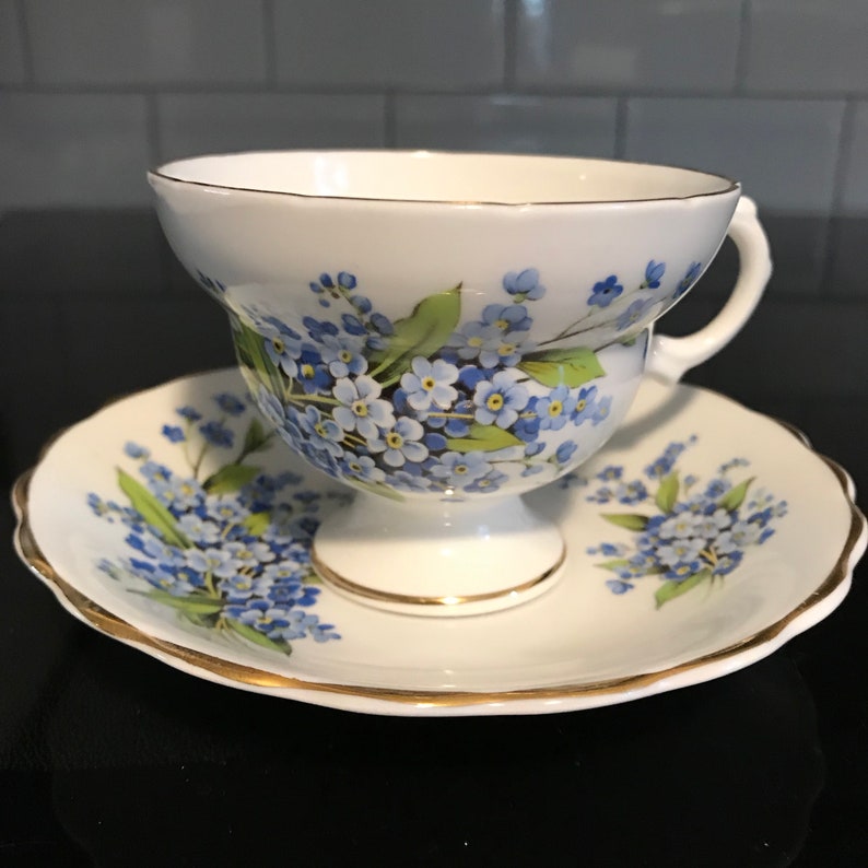 Rosina Tea Cup and Saucer Fine bone china England Tiny blue Etsy Polska