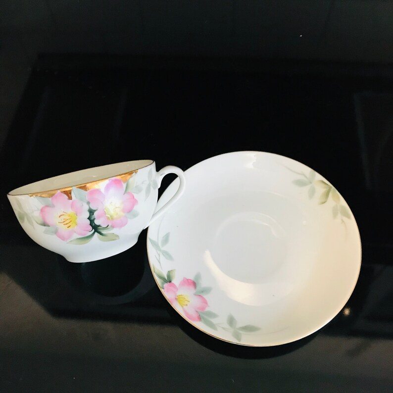 Noritake Tea Cup and Saucer Japan Fine Bone China Pink Flowers Etsy