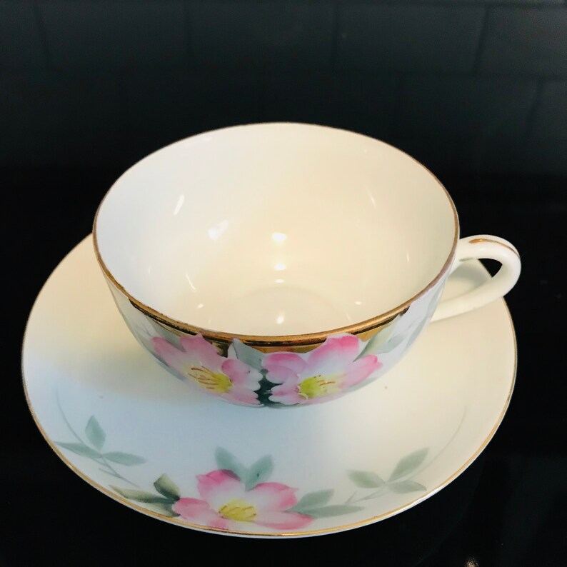Noritake Tea Cup and Saucer Japan Fine Bone China Pink Flowers Etsy