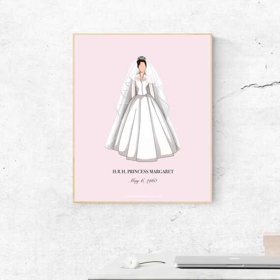 Princess Margaret Minimal Wedding Dress Wall Art Print In Etsy