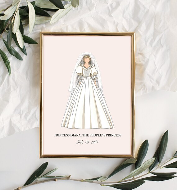 Princess Diana Minimal Wedding Dress Wall Art Print In Etsy