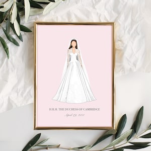 Kate Middleton minimale Hochzeit Kleid Wand Kunstdruck (In Prinzessin pink)