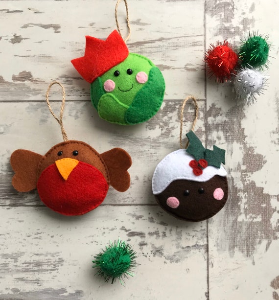 Christmas Trio Of Handmade Felt Tree Decoration Christmas Etsy