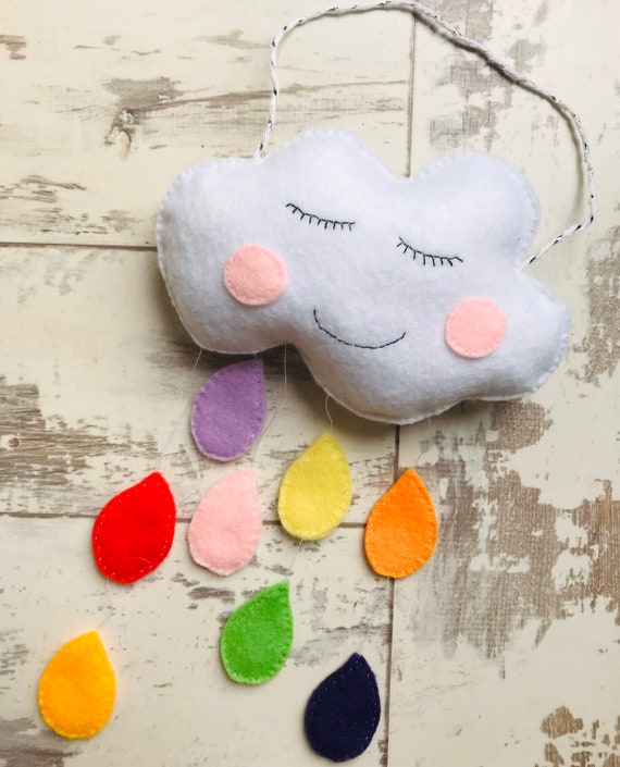 Handmade Felt Hanging Rainbow Rain Cloud Decoration Door Etsy UK
